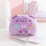 Front view of the Gamer Pusheen Controller Plush. Pusheen the Cat takes the form of a purple gaming controller including buttons and joysticks.
