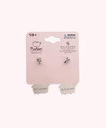 Back view of the Balloon Dangle Earrings on their backer card. The back shows the cggcw branding and SalesOne manufacturer branding. The backs of the Pusheen earrings can be seen in this view and shows Pusheen logo is shown on the back of the silver earrings.
