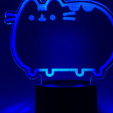 Close-up of the acrylic plate on the Pusheen Otaku Lamp. The lamp is set to the color dark blue.
