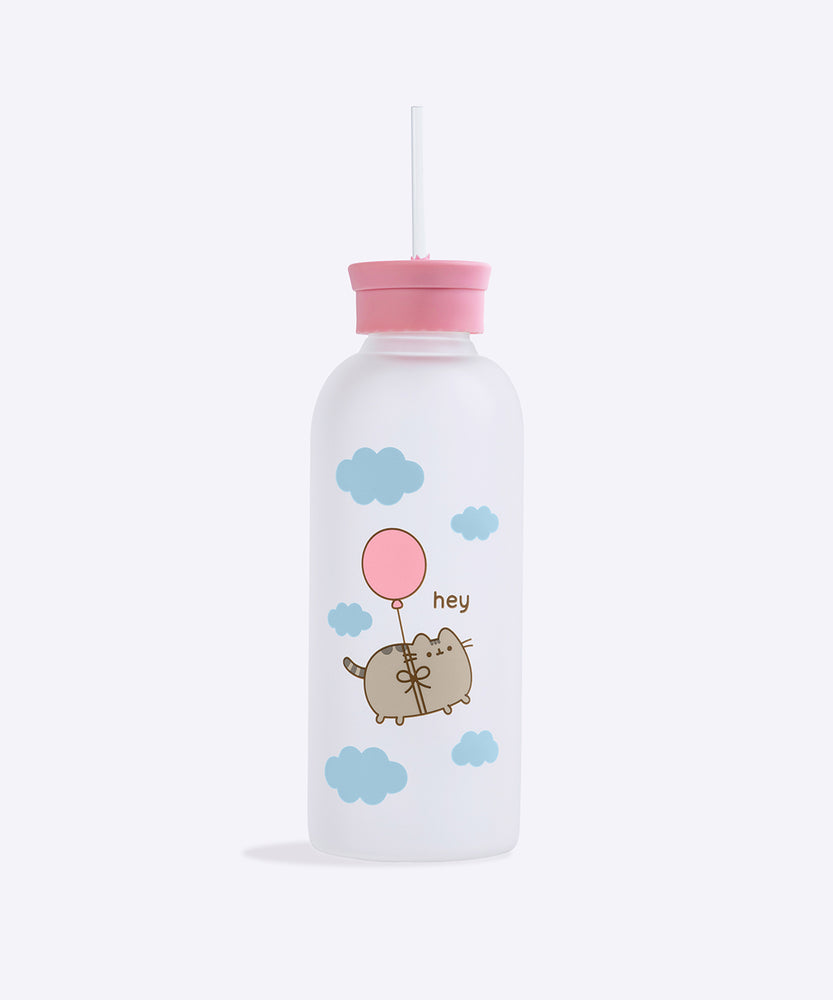 Pusheen Balloons Glass Water Bottle