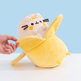 Model holds one part of the slightly darker yellow banana peel to show size.