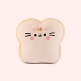 Front view of the Bread Plush. The edges of the plush are a light brown color while the front and back of the plush is a light cream color to mimic the look of a slice of white bread.