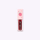 Back view of the Berry Best Pusheen Lip Oil. The light pink lid has a printed pink strawberry and pink sparkles on the topper.