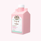Side view of the Pusheen bubble bath packaging. The pink bottle has 500ml of bath additive. The liquid is Made in Korea and the product is cruelty-free and vegan.