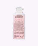 Back view of the packaging of the Pusheen Lip Balm. Printed on the back are directions for how to use the product as well as the ingredients in the product.