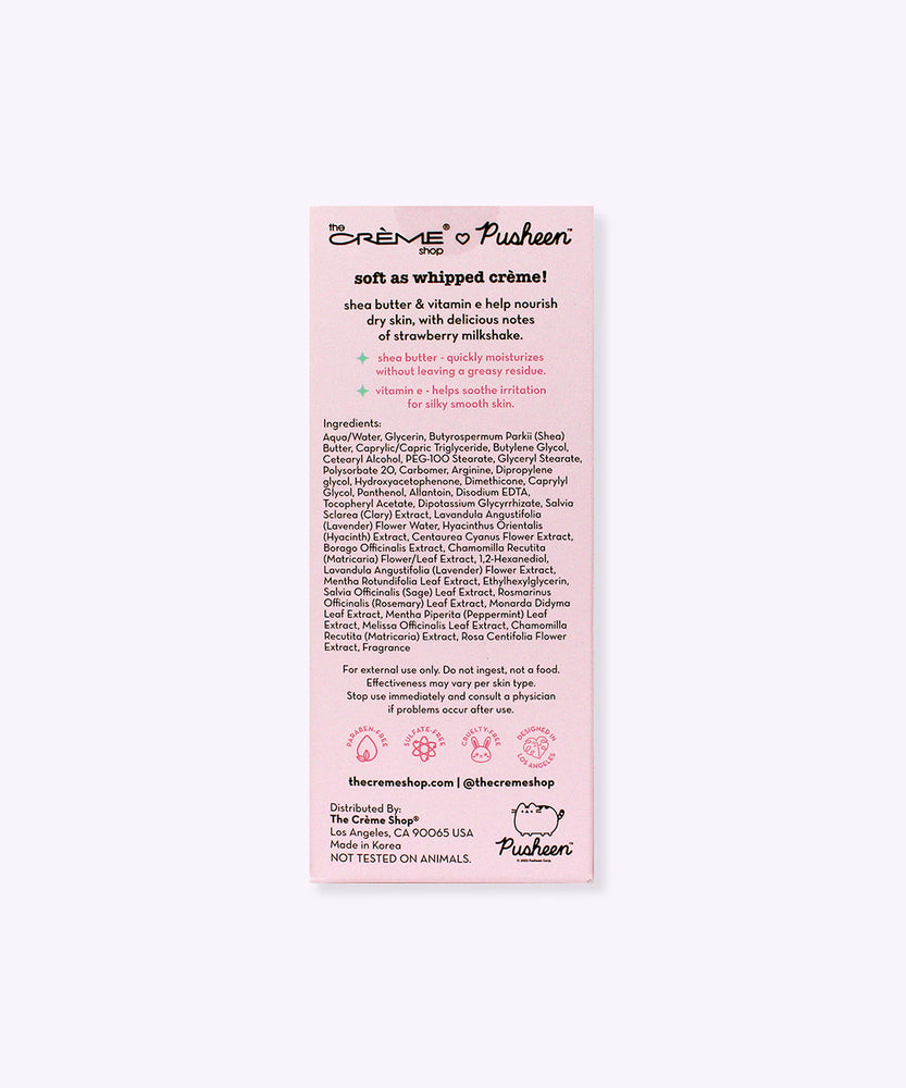 Back view of the hand cream packaging box. On the back of the box, the hand cream ingredients are listed.