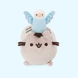 Front view of the Bo and Pusheen plush , in front of a light blue background.