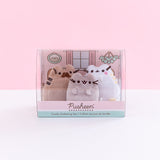Front view of the Family Gathering Plush Collector Set in front of a pink background.
