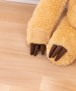Close up of Sloth’s left hand and foot. The square strip of Velcro on Sloth’s hand is sew right underneath his claws, and is on the inside of his hand. 